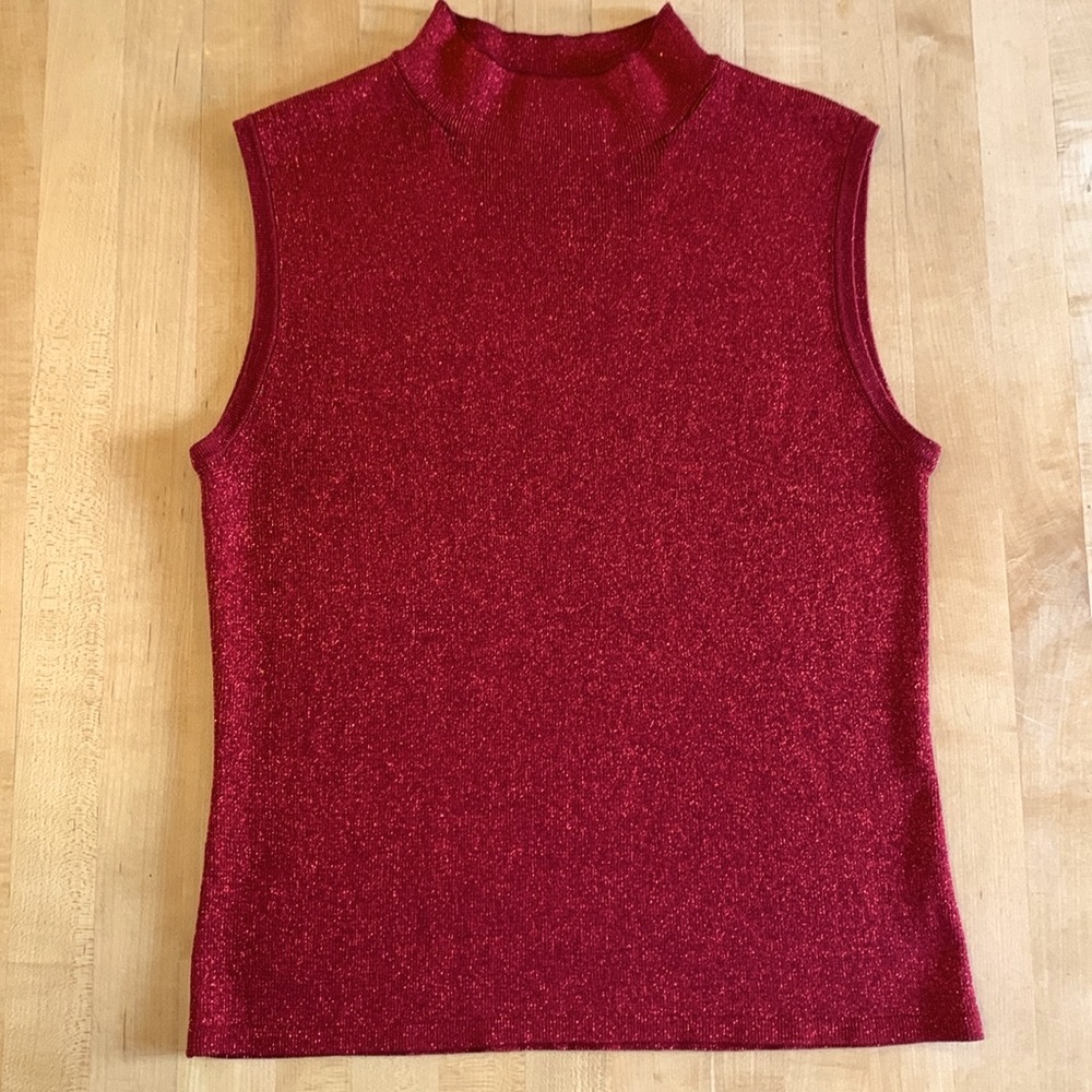 Sleeveless Mock Neck Sparkle Tank Top - Red
